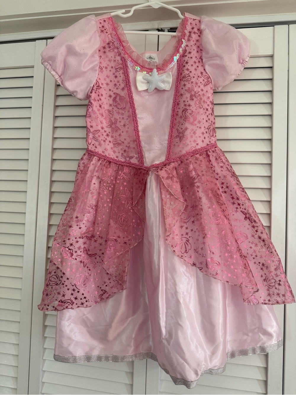 Disney Little Mermaid Pink Sparkle Princess Dress with White Bow